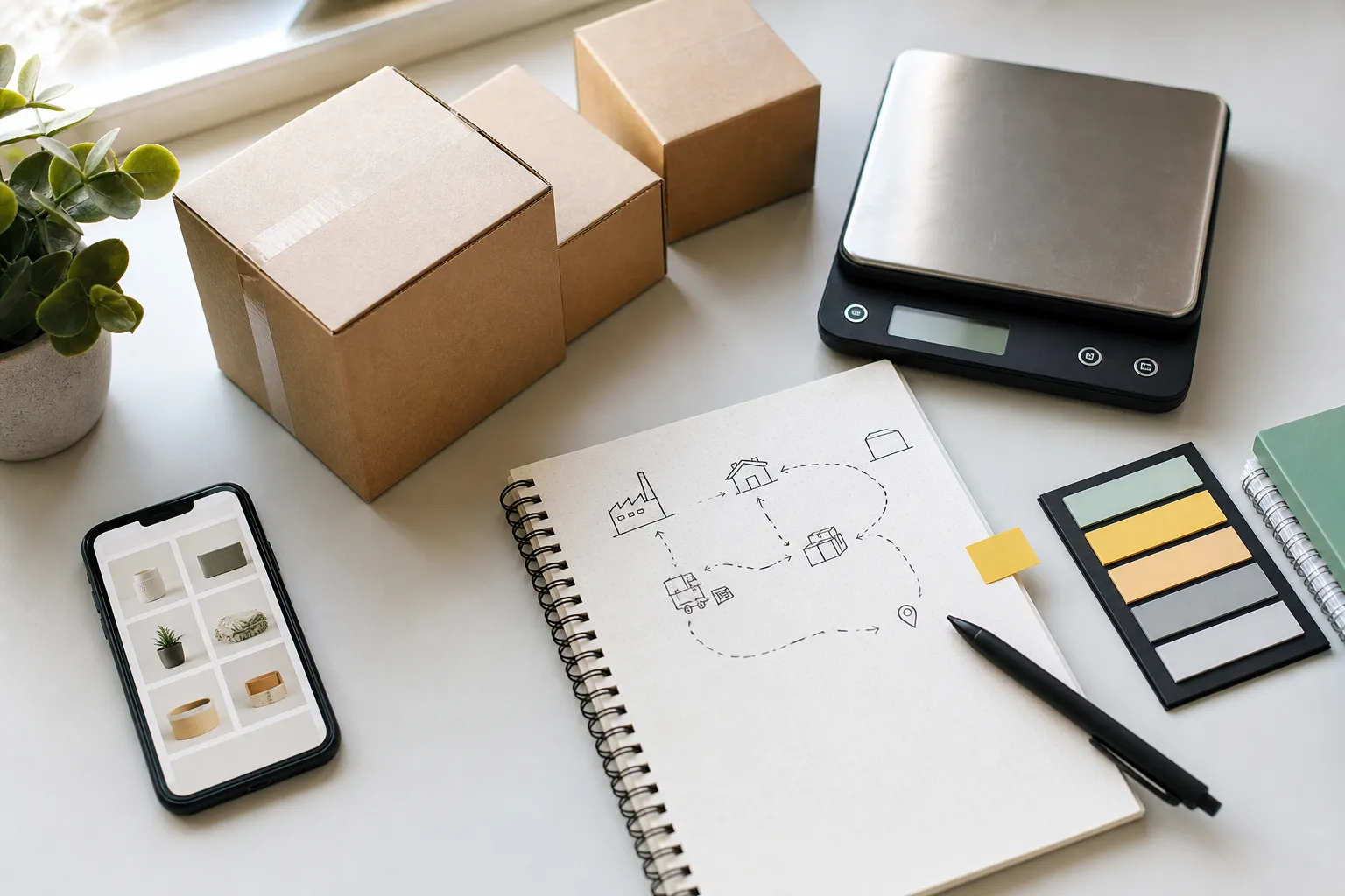Marketplace planning materials with product, logistics and inventory notes
